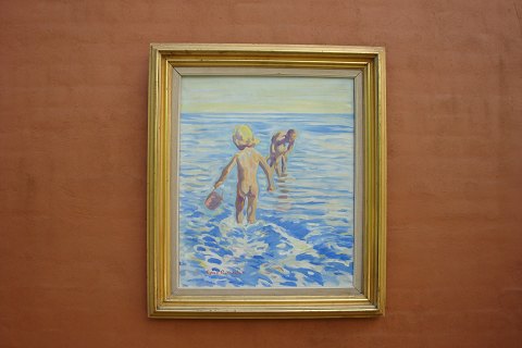 Maleri af Ejnar R. kragh med motiv af badebørn Højde 80 cm * Bredde 68 cm 
i fin stand 
5000 m2 udstilling
