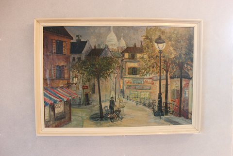 Oliemaleri af gaderne i Paris signeret J. Warius fra 1930erne.
5000m2 udstilling.