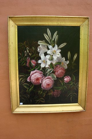 Flowerpainting by I.L. Jensen from 1840-1880. 
H: 69 * W: 56, in good condition.
5000 m2 showroom.