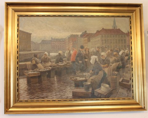 Large painting of fishwives selling fish at Gl. Strand in Copenhagen by Søren 
Chrsitian Bjulf.
5000m2 showroom.