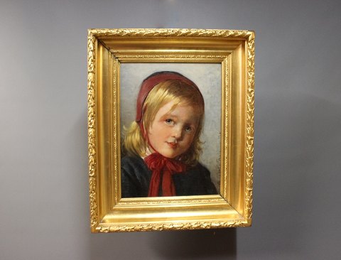 Antikt portrætbillede fra 1800 tallet, træramme dekoreret med guldblad ukendt 
signatur.
5000m2 udstilling.