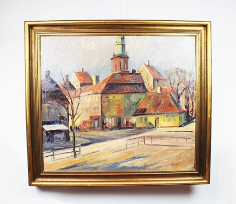 Large oil painting with village motif with unknown signature from 1958.
5000m2 showroom.