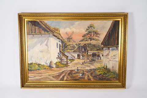Oil painting with country motif and gilded frame, signed P.C.
5000m2 showroom.