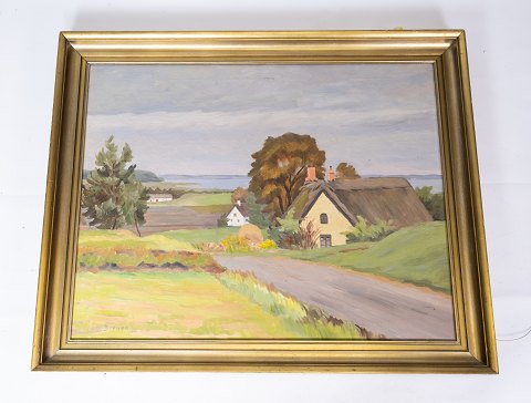 Oil painting with rural motif and gilded frame, by Arthur Bremer   1866-1959. 
5000m2 showroom.