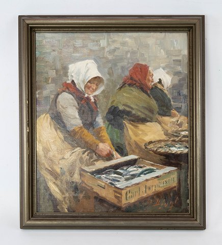 Oil painting of fishermen
