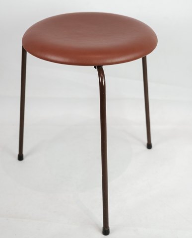 Arne Jacobsen Dot skammel / taburet med læder og brunt malede stel fra omkring 1960