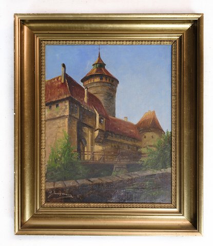 Painting, canvas, gold frame, church motif, 1930, 52.5x44.5
Great condition
