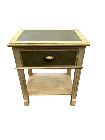 Gray painted side table with brass handles from around the 1940s.
Great condition
