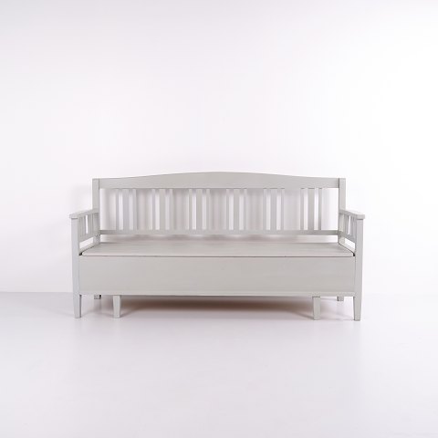 Svensk slagbænk - Gråmalet - Antik - bemalet fyrretræ - År 1860