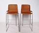Set of 4 barstools, model JW01, with frame of chrome and upholstered with cognac 
 elegance patinated leather, by Jacob Wagner for HAY.
5000m2 showroom.