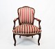 New Rococo Polished Wood Carved Armchair - Striped Fabric - 1890