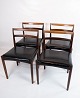 A Set Of 4 Dining Chairs - Rosewood - Black Leather - Danish Design - 1960