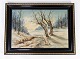 Oil painting with winter motif and black painted frame, with unknown signature 
from the 1920s. 
5000m2 showroom.