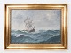 Oil painting with marine motif with gilded frame by  Frederik Ernlund  
1879-1957. 
5000m2 showroom.