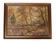 Maleri på lærred med skov motiv og mørk træramme, signeret V. Jespersen fra 
1930erne.
5000m2 udstilling.