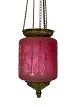 Antique pendant of pink opaline glass with brass edge and suspension by Funen