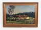 Olie maleri med bonde hus og guld ramme fra omkring 1926. 5000m2 udstillingFlot stand