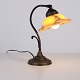 Antik Skrivebordslampe i Smedejern med Gul Frostet Glasskærm i Art Nouveau Stil