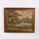 Maleri på Lærred med Slotsmotiv ved Sø i Guldramme 41 x 50 cm, Theodor Kjølner (1886-1972)