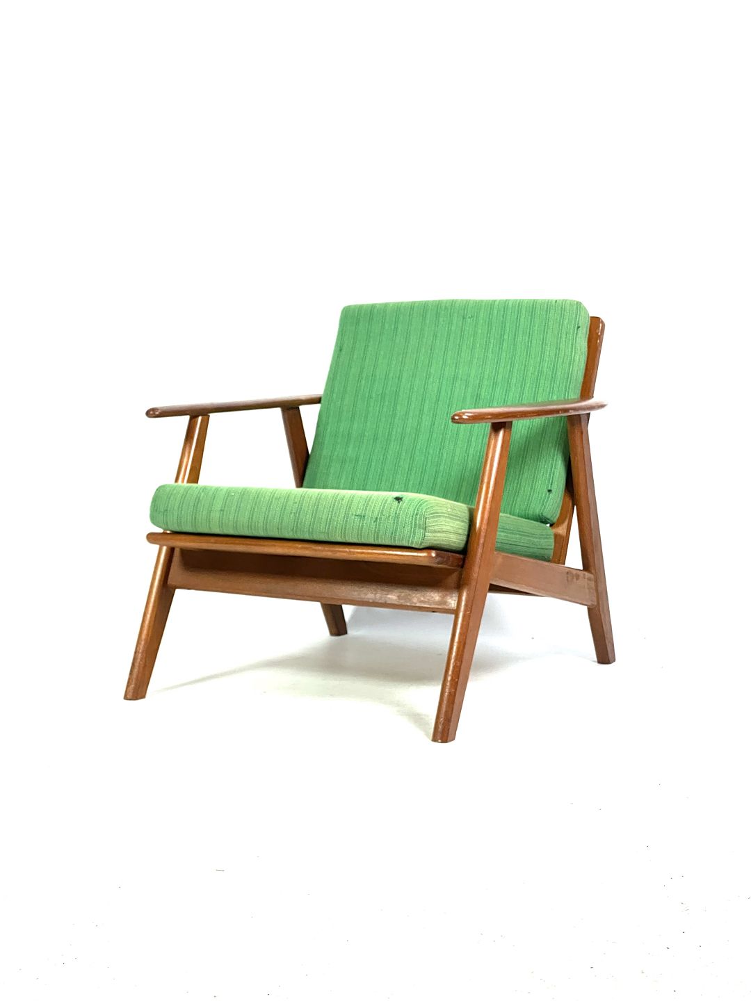 Lænestol i teak og grøn polstring Dansk fra 1960erne. * 5000m2 udstill - Osted Antik & Design